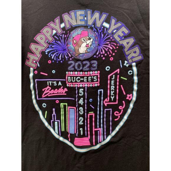 Buc ee’s 2023 New Years Eve. Black Short Sleeve T-shirt Men’s Small 34-36 - Picture 4 of 8
